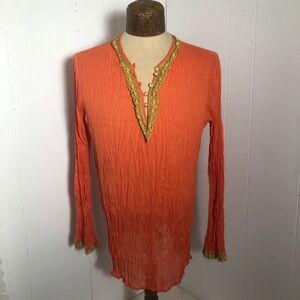 Womens Orange and Gold Krinkle Blouse.Large